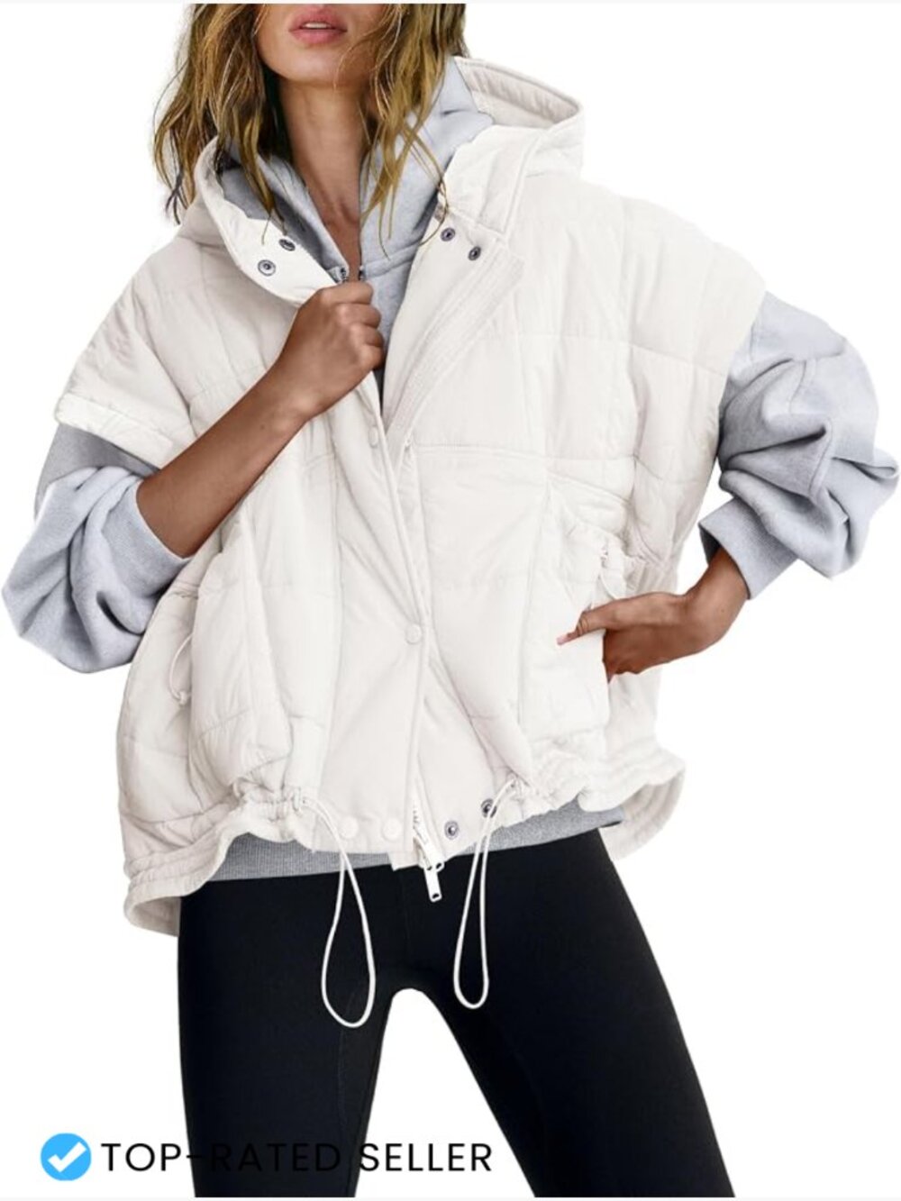 Oversized Quilted Puffer Vest Hooded Zip Up Sleeveless Jacket Cozy Chic Layering